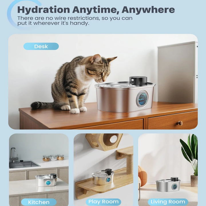 Wireless Stainless Steel Pet Water Fountain Automatic