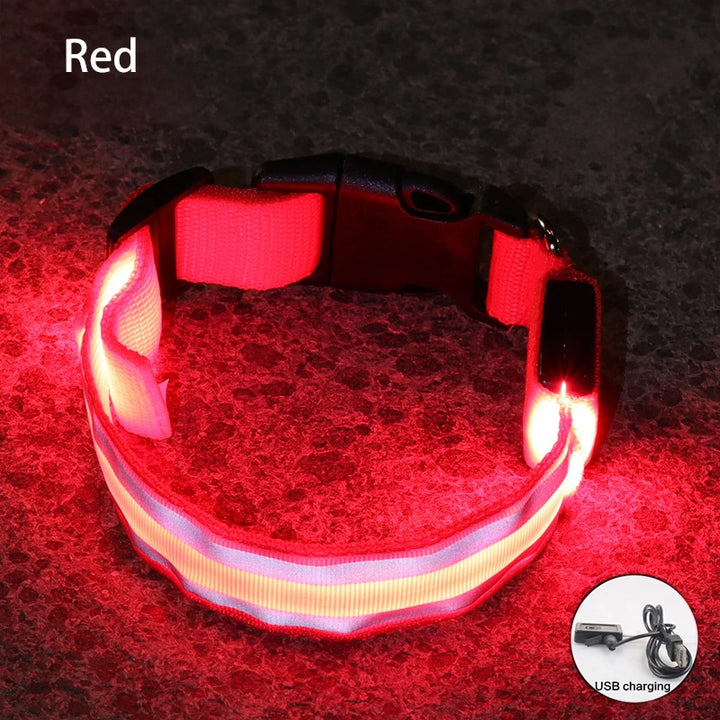 USB Rechargeable/Button Battery Dog Collar Light Luminous Flashing Glowing Nylon Reflective LED Dog Collar Night Safety For Cats