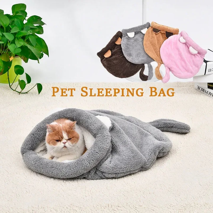 Warm Coral Fleece Cat Sleeping Bag Bed for Kittens