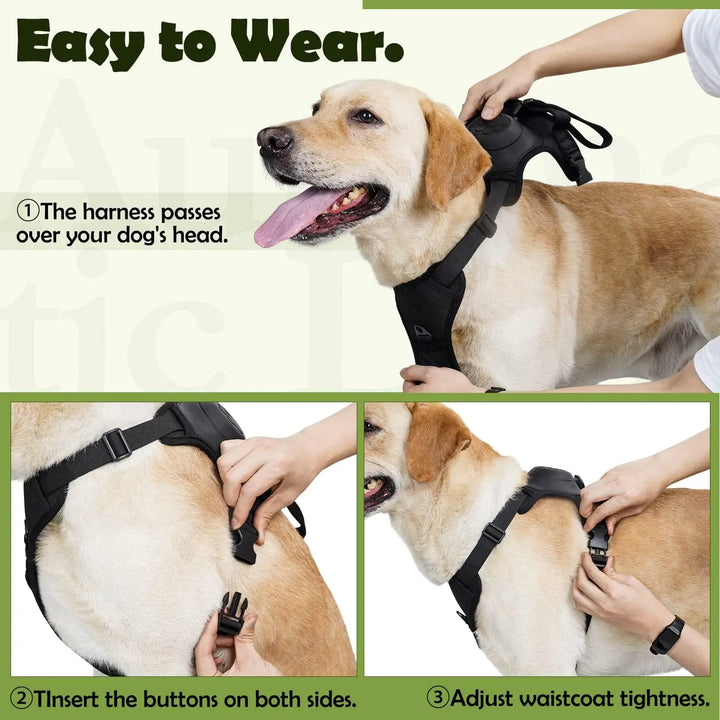 ATUBAN 2-in-1 Dog Harness,No Pull Pet Harness with Self-shrinking Leash,Auto Lock Function to Stop Dog Suddenly Running,Training