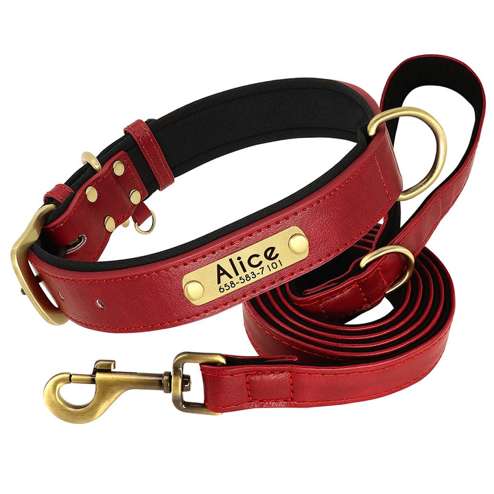 Personalized Leather Dog Leash Set with ID Tag