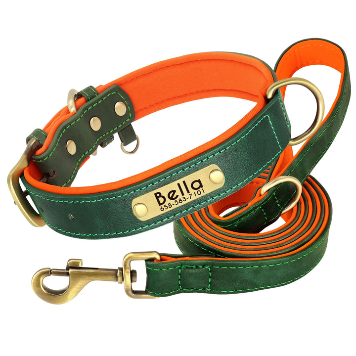 Personalized Leather Dog Leash Set with ID Tag