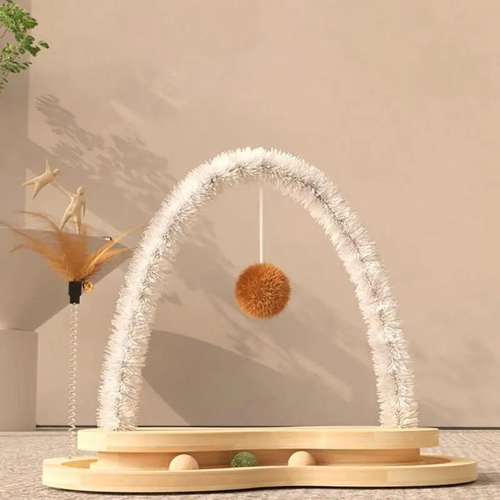 Cat Scratcher Toy Wooden Cat Scratching Toy Arch With Rotating Turntable Pet Engagement Toy Ball Track Cat Scratching Board For