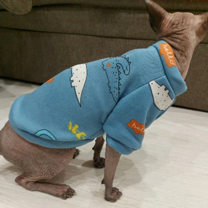 Cute Print Cat Clothes Suit Spring Autumn Warm Fleece Pet Cat Pullover for Cats Kedi Soft Kitten Sweater Sphynx Clothing Outfits