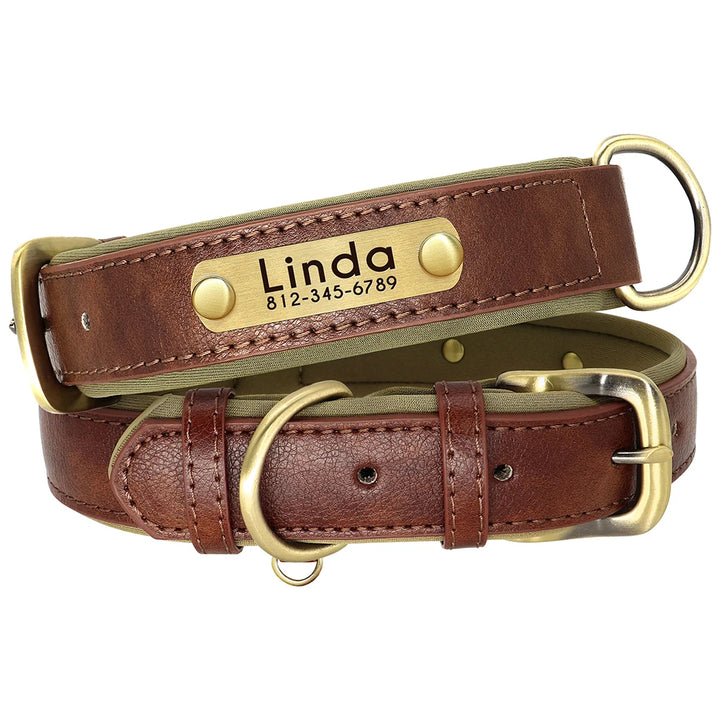 Personalized Leather Dog Leash Set with ID Tag