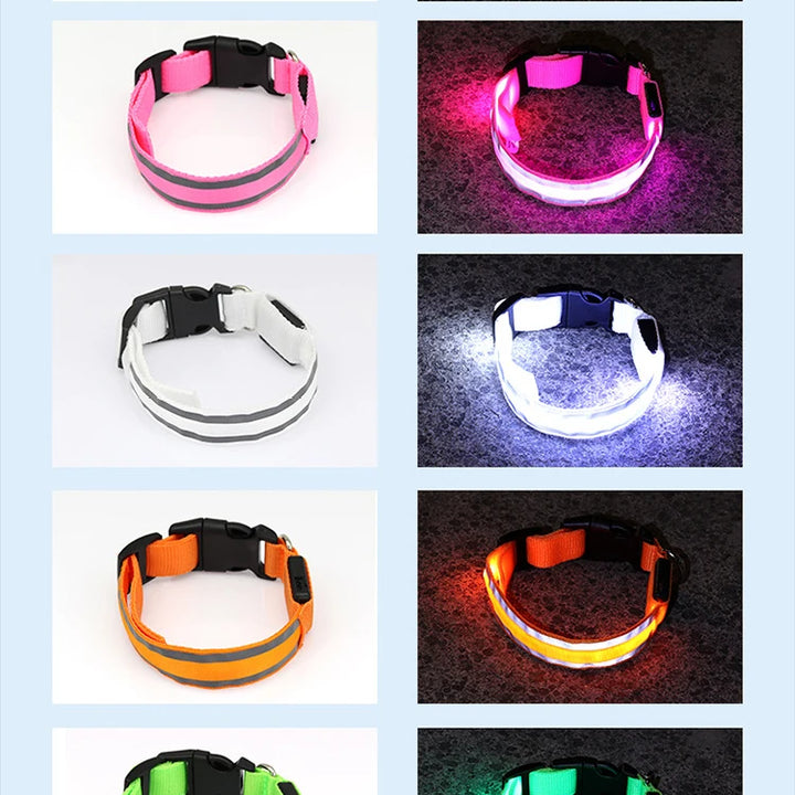 USB Rechargeable/Button Battery Dog Collar Light Luminous Flashing Glowing Nylon Reflective LED Dog Collar Night Safety For Cats