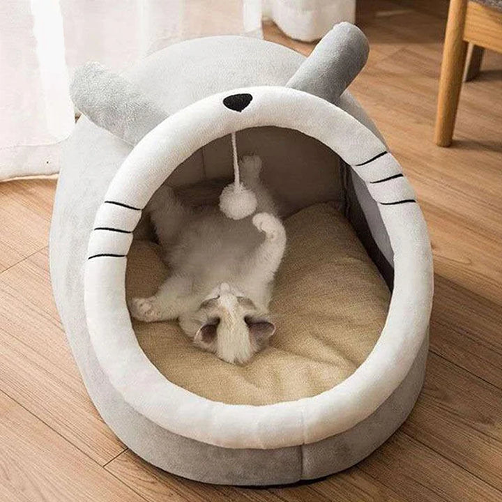 Cozy Cartoon Cat Bed - Foldable and Washable