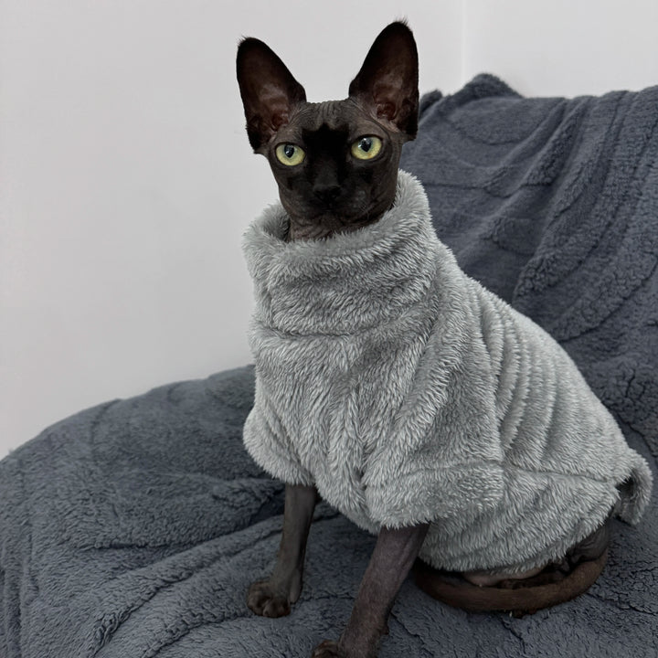 Pet Cat Sweater Home Fur Autumn and Winter Warm Solid Color Soft Arctic Velvet Skincare Suitable for Devonshire Cats, Hairless C