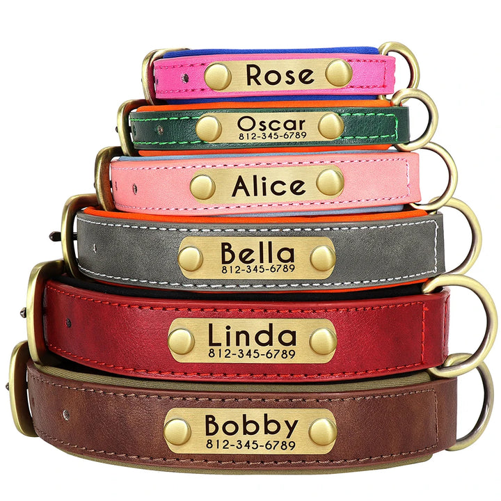 Personalized Leather Dog Leash Set with ID Tag