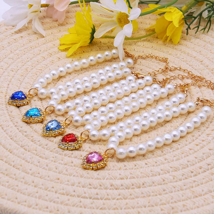 Cute Fashion Pet Supplies Cat Accessories Necklace Pearl Crystal Pet Collar Pearl Beaded Solid Crystal Pendant Pet Products