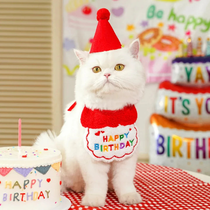 Cat Birthday Scarf Hat Set Dog Birthday Party Supplies Pet Scarf Cute Puppy Birthday Hat Scarf Decor For Small Medium Pets 2024