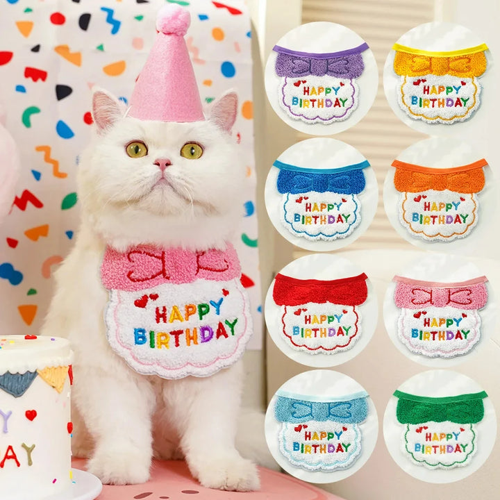 Cat Birthday Scarf Hat Set Dog Birthday Party Supplies Pet Scarf Cute Puppy Birthday Hat Scarf Decor For Small Medium Pets 2024