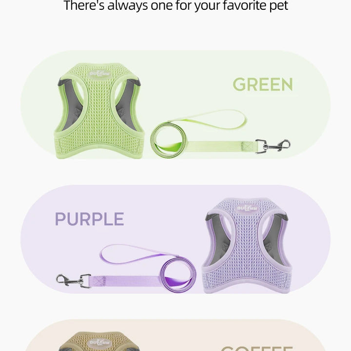 Dog Cat Collar with Leash, Breathable Waffle Pet Vest