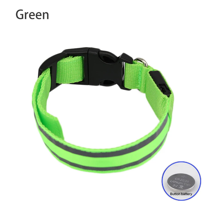 USB Rechargeable/Button Battery Dog Collar Light Luminous Flashing Glowing Nylon Reflective LED Dog Collar Night Safety For Cats