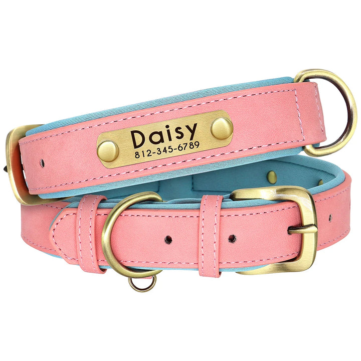 Personalized Leather Dog Leash Set with ID Tag