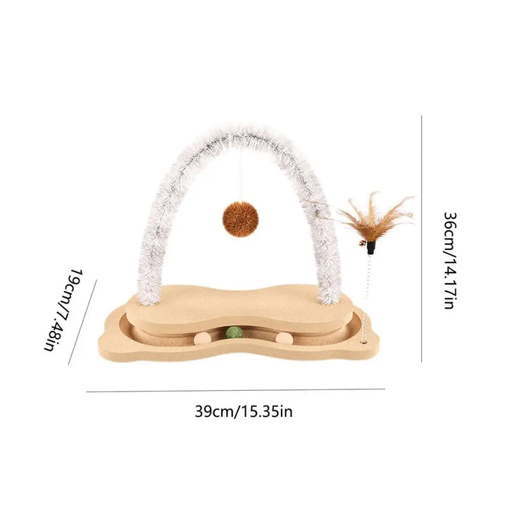 Cat Scratcher Toy Wooden Cat Scratching Toy Arch With Rotating Turntable Pet Engagement Toy Ball Track Cat Scratching Board For