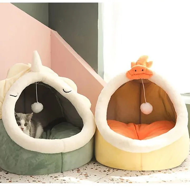 Cozy Cartoon Cat Bed - Foldable and Washable