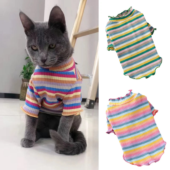 Colorful Stripe Sphynx Cat Vest Shirt for Small Cats Katten Kedi Cotton Puppy Dog Pet Clothes mascotas Clothing ropa para gatos