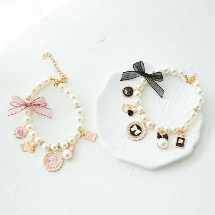 Pet Bow Pearl Collar Cat Jewelry Pendant Princess Necklace Dog Sweet Decorations Puppy Rhinestone Collar Chihuahua Accesorios