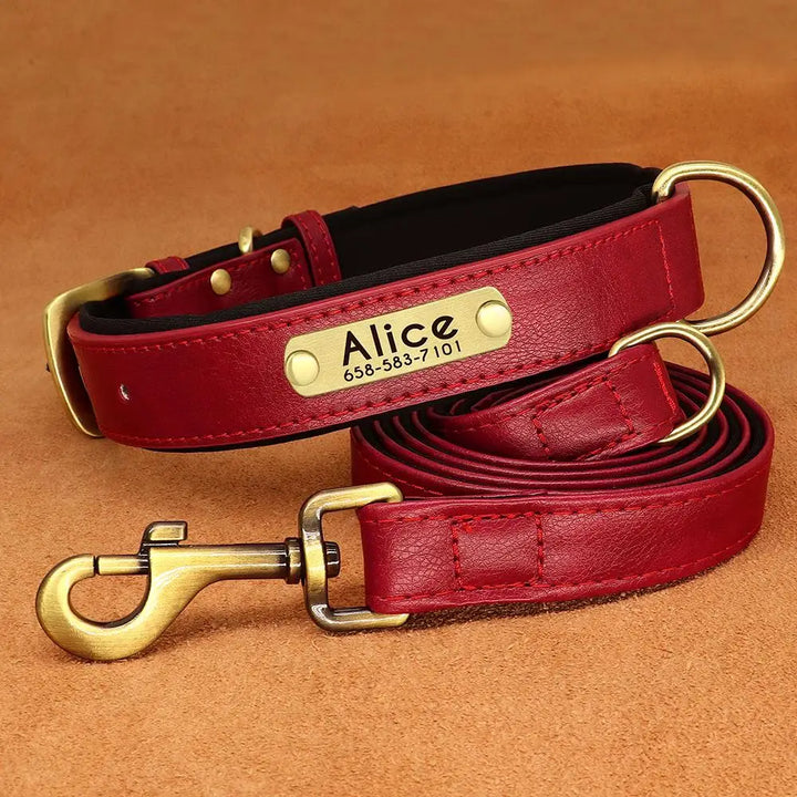 Personalized Leather Dog Leash Set with ID Tag