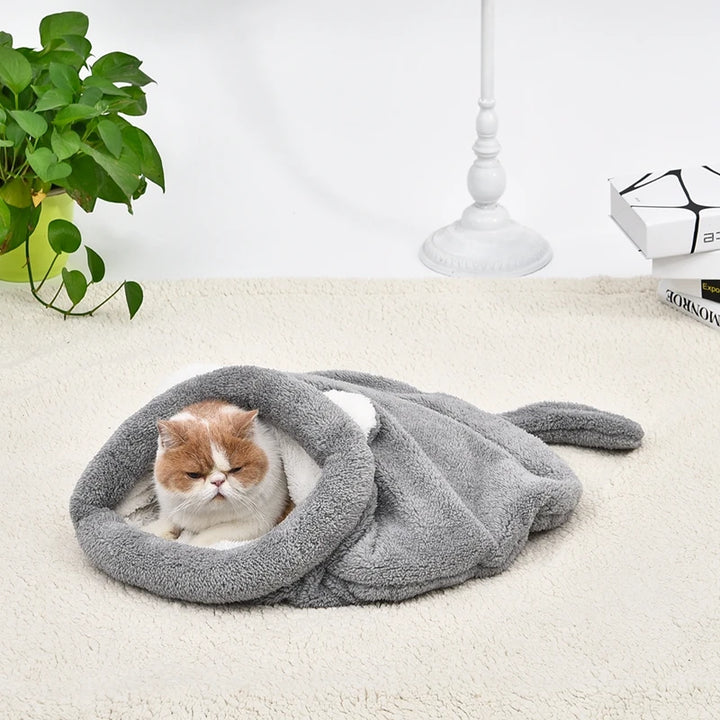 Warm Coral Fleece Cat Sleeping Bag Bed for Kittens