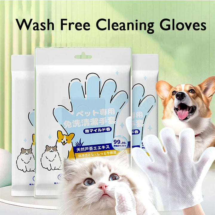 No-Wash Pet Grooming Gloves and Dry Wipes