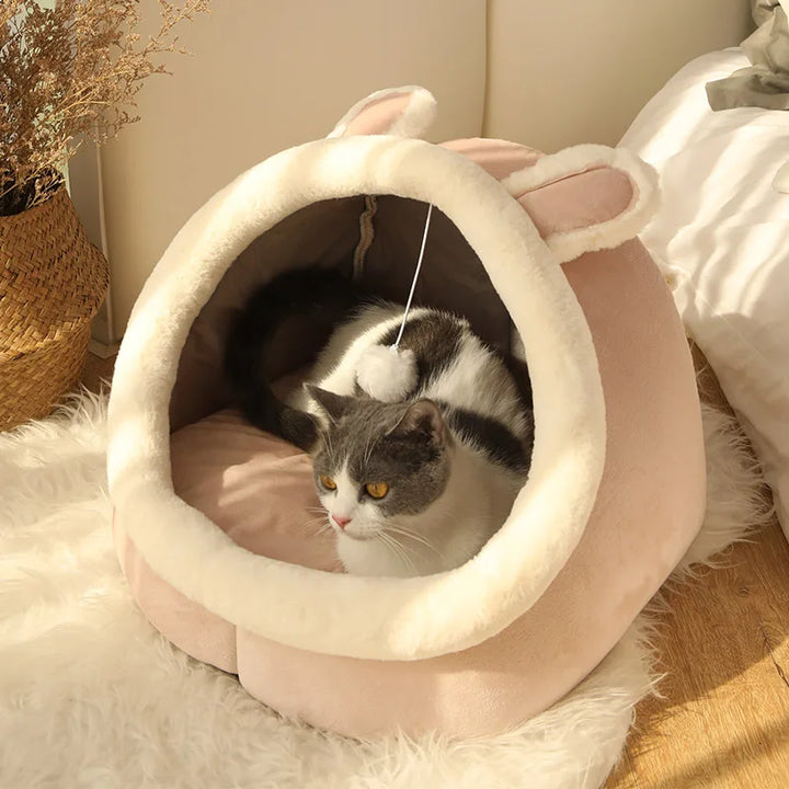 Cozy Cartoon Cat Bed - Foldable and Washable