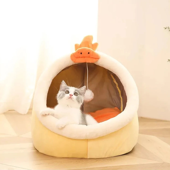 Cozy Cartoon Cat Bed - Foldable and Washable