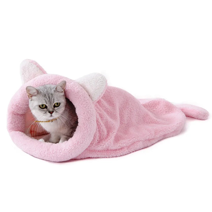 Warm Coral Fleece Cat Sleeping Bag Bed for Kittens