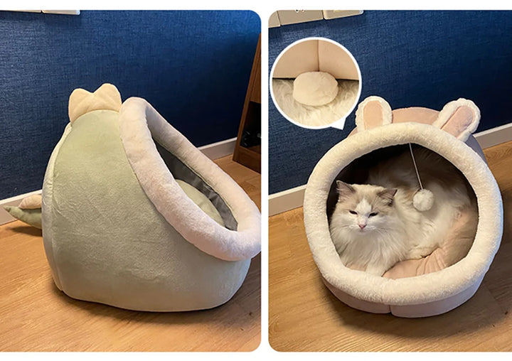 Cozy Cartoon Cat Bed - Foldable and Washable