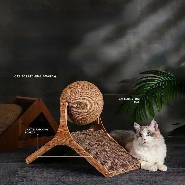 Cat Grabbing Board Wooden Cat Climbing Frame Vertical Scratch Resistant Cat Toy Rotating Sisal Rope Cat Grabbing Ball Cat Tower