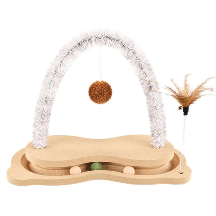 Cat Scratcher Toy Wooden Cat Scratching Toy Arch With Rotating Turntable Pet Engagement Toy Ball Track Cat Scratching Board For