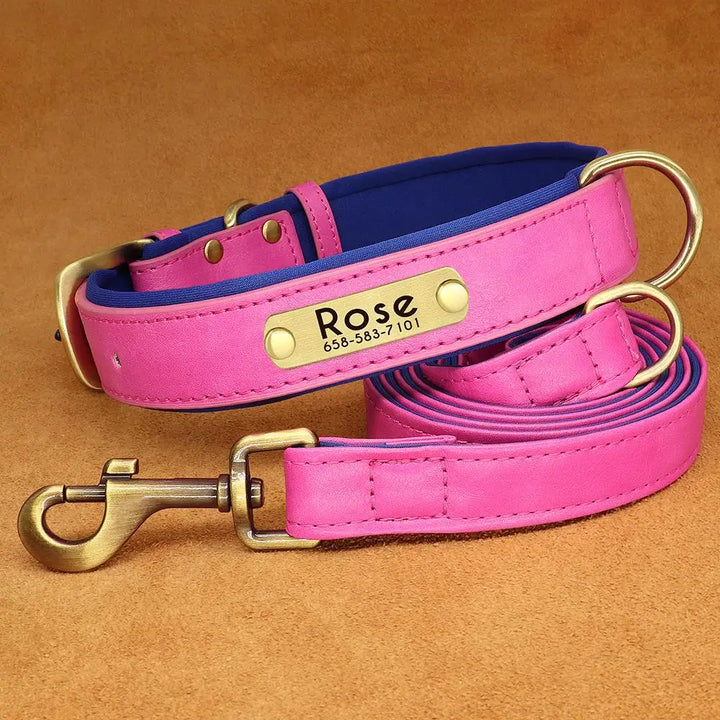 Personalized Leather Dog Leash Set with ID Tag