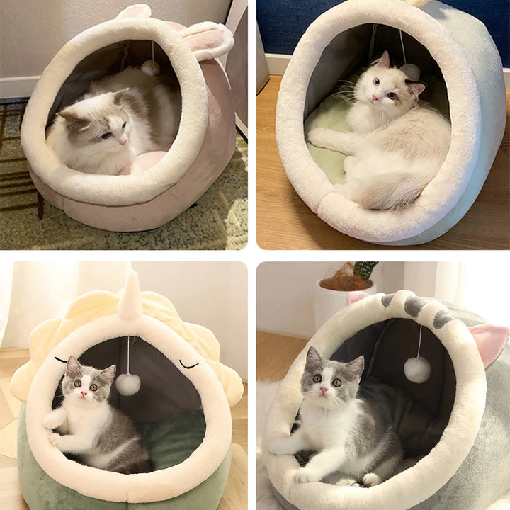 Cozy Cartoon Cat Bed - Foldable and Washable