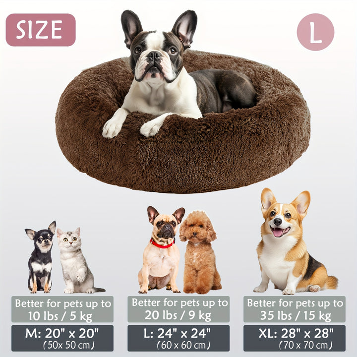 Calming Dog & Cat Bed, Donut Cuddler Warming Cozy Soft Round Bed, Fluffy Faux Fur Plush Cushion Bed For Small Medium And Large Dogs And Cats (40.64cm/50.8cm/60.96cm/71.12cm/78.74cm/99.06cm) Christmas Gift