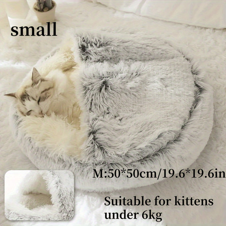 Round Hooded Pet Bed, Classic Style, Soft Polyester, Warm Fluffy Donut Cushion for Small Dogs & Cats, Cozy Indoor Pet Lounger