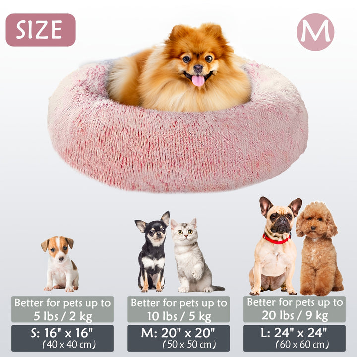 Calming Dog & Cat Bed, Donut Cuddler Warming Cozy Soft Round Bed, Fluffy Faux Fur Plush Cushion Bed For Small Medium And Large Dogs And Cats (40.64cm/50.8cm/60.96cm/71.12cm/78.74cm/99.06cm) Christmas Gift