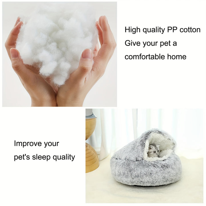 Round Hooded Pet Bed, Classic Style, Soft Polyester, Warm Fluffy Donut Cushion for Small Dogs & Cats, Cozy Indoor Pet Lounger