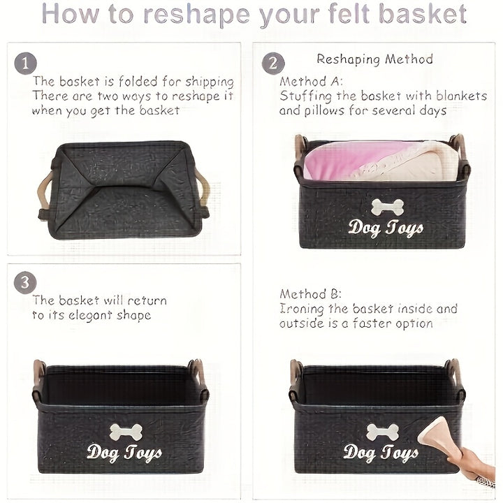 A Felt Pet Toy Box, a Dog Toy Container, a Storage Basket Organizer for Tidying Up Pet Toys, Blankets, Leashes, And Food, Without Battery