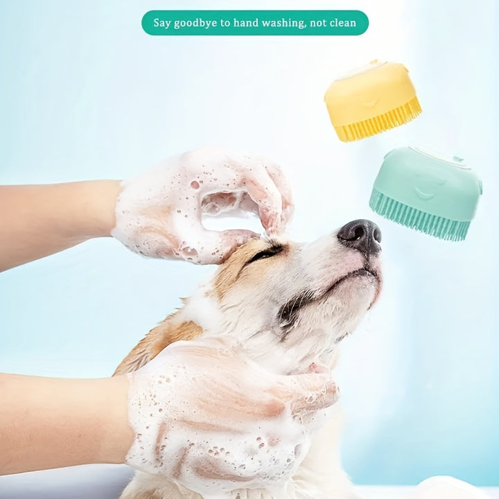 Silicone Pet Shampoo Brush with Built-In Dispenser - Gentle Massage Bath Comb for Dogs & Cats, No Batteries Required