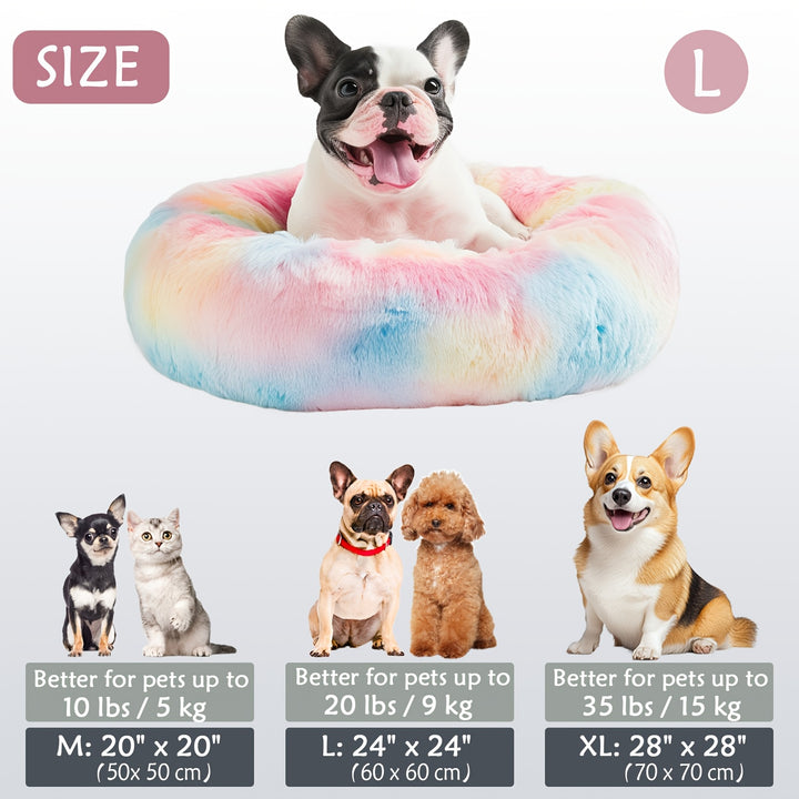 Calming Dog & Cat Bed, Donut Cuddler Warming Cozy Soft Round Bed, Fluffy Faux Fur Plush Cushion Bed For Small Medium And Large Dogs And Cats (40.64cm/50.8cm/60.96cm/71.12cm/78.74cm/99.06cm) Christmas Gift