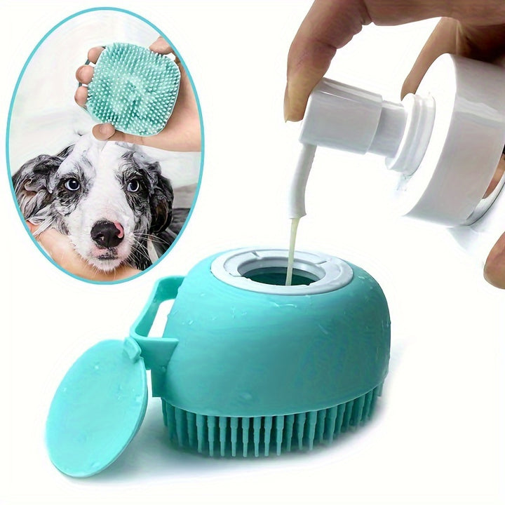 Silicone Pet Shampoo Brush with Built-In Dispenser - Gentle Massage Bath Comb for Dogs & Cats, No Batteries Required