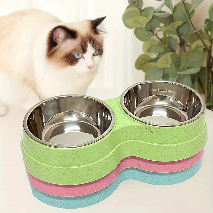 Stainless Steel Double Pet Bowls With Non-Skid Base, Easy To Clean Dog Bowls Perfect For Food And Water