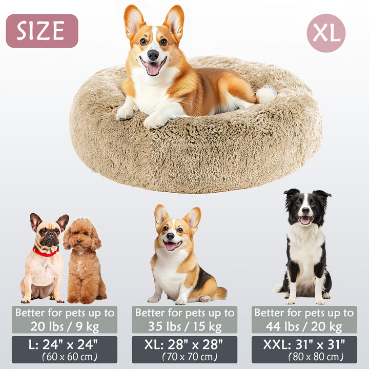 Calming Dog & Cat Bed, Donut Cuddler Warming Cozy Soft Round Bed, Fluffy Faux Fur Plush Cushion Bed For Small Medium And Large Dogs And Cats (40.64cm/50.8cm/60.96cm/71.12cm/78.74cm/99.06cm) Christmas Gift