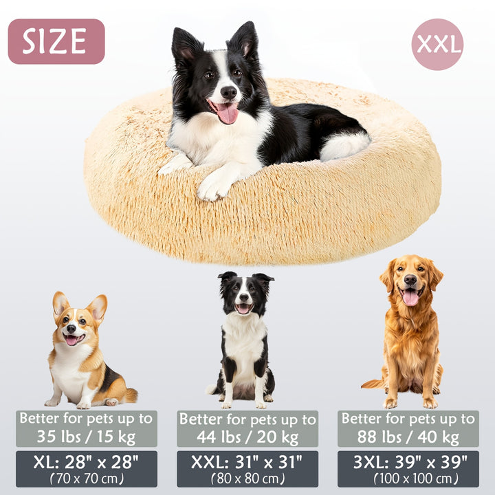 Calming Dog & Cat Bed, Donut Cuddler Warming Cozy Soft Round Bed, Fluffy Faux Fur Plush Cushion Bed For Small Medium And Large Dogs And Cats (40.64cm/50.8cm/60.96cm/71.12cm/78.74cm/99.06cm) Christmas Gift