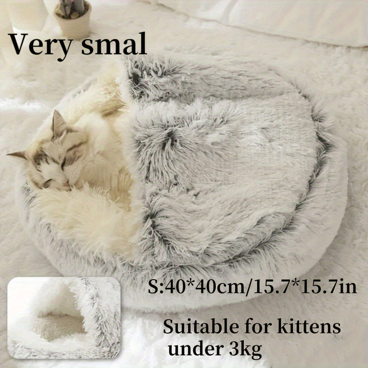 Round Hooded Pet Bed, Classic Style, Soft Polyester, Warm Fluffy Donut Cushion for Small Dogs & Cats, Cozy Indoor Pet Lounger