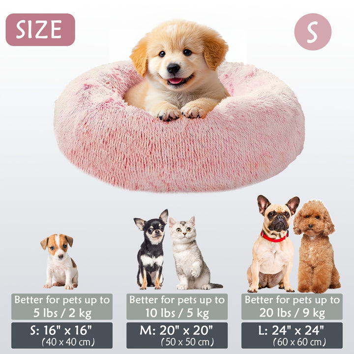 Calming Dog & Cat Bed, Donut Cuddler Warming Cozy Soft Round Bed, Fluffy Faux Fur Plush Cushion Bed For Small Medium And Large Dogs And Cats (40.64cm/50.8cm/60.96cm/71.12cm/78.74cm/99.06cm) Christmas Gift