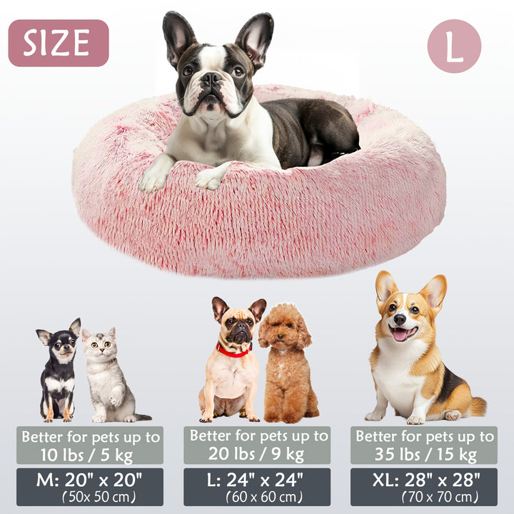 Calming Dog & Cat Bed, Donut Cuddler Warming Cozy Soft Round Bed, Fluffy Faux Fur Plush Cushion Bed For Small Medium And Large Dogs And Cats (40.64cm/50.8cm/60.96cm/71.12cm/78.74cm/99.06cm) Christmas Gift