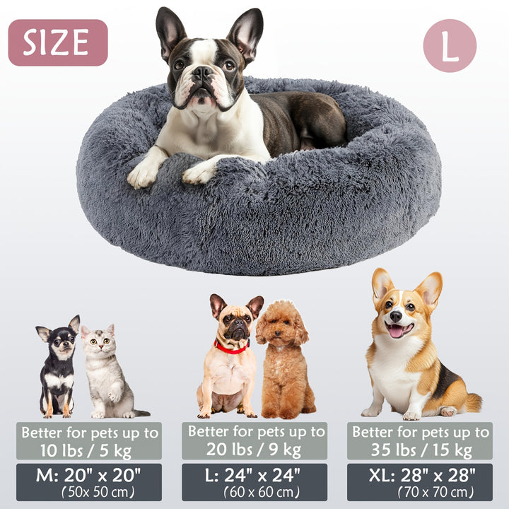 Calming Dog & Cat Bed, Donut Cuddler Warming Cozy Soft Round Bed, Fluffy Faux Fur Plush Cushion Bed For Small Medium And Large Dogs And Cats (40.64cm/50.8cm/60.96cm/71.12cm/78.74cm/99.06cm) Christmas Gift