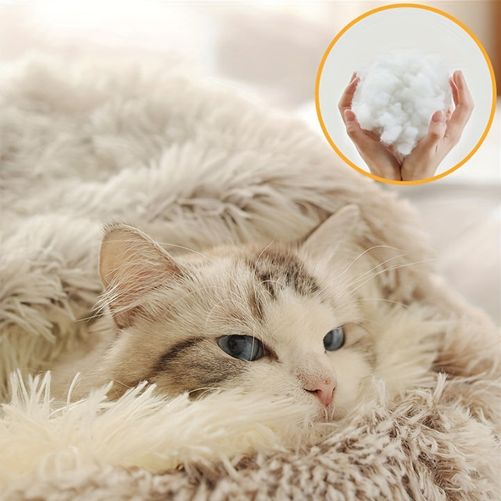 Round Hooded Pet Bed, Classic Style, Soft Polyester, Warm Fluffy Donut Cushion for Small Dogs & Cats, Cozy Indoor Pet Lounger